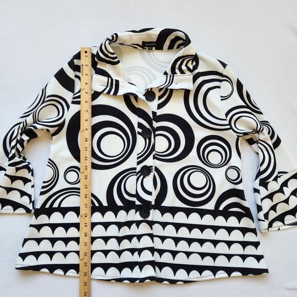 Damee Short Jacket Blazer Black White Geometric Circle Print Art Modern Unique M - Picture 9 of 10